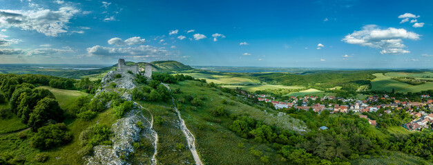 Fototapeta na wymiar Aerial panorama of Siroticki hradek castle 