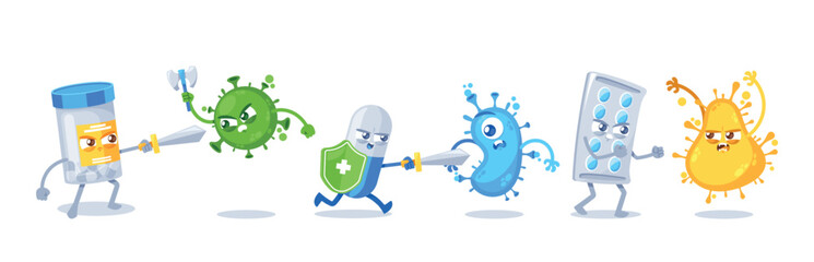 Antiviral Medicine Characters Combat Viral Infections, Inhibiting The Replication And Spread Of Viruses Within The Body