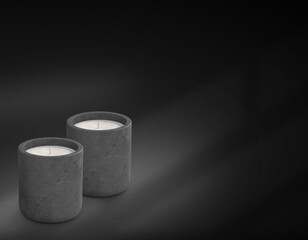 3D illustration. Candle mockup isolated on black background