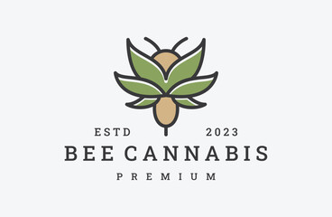 bee cannabis logo template vector illustration design