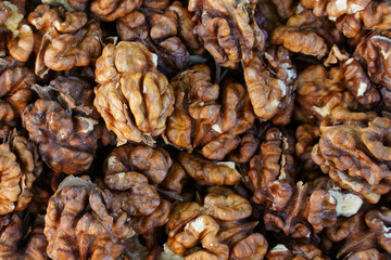 Peeled walnuts close-up. walnuts pattern.