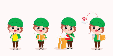 Set of Online delivery service concept Delivery Man Ride truck, scooter and bicycle courier cartoon art illustration