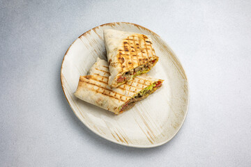 Delicious shawarma from a restaurant. Close up