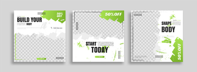 posts on social media vector illustration. Stylish graphics templates posts. dynamic abstractions typography photo. modern art paint and brush stains, fitness subjects gym. design frame post Template