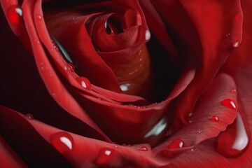 red close-up rose with drops of water, AI generation