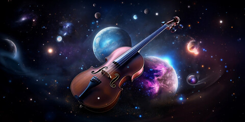 violin in the cosmic space, AI generation