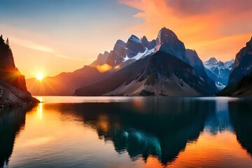 Fototapeta na wymiar sunset in the mountains AI Generated 