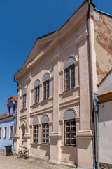 Fototapeta na wymiar Classicist facade former synagogue building in Slavonice Czech Republic