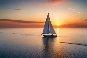 yacht at sunset AI Generated 