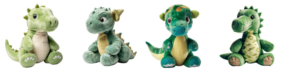 Fototapeta na wymiar Collection of cute stuffed animal dragons isolated on a transparent background