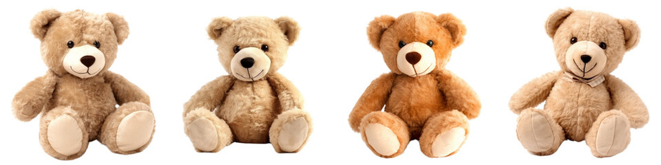 Set of cute stuffed animal bears isolated on a transparent background