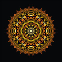 Abstract sunburst mandala pattern with vibrant colors.
