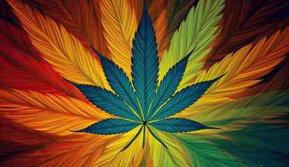 Fototapeta na wymiar Marijuana leaf on colorful background