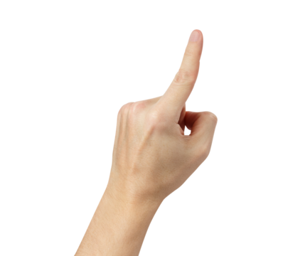 Male hand pointing at something, cut out