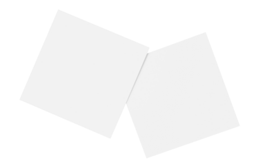 Two paper or plastic pieces (cards, tickets, flyers, invitations, coupons, banknotes, etc.), cut out