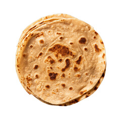 Delicious chapati/roti/paratha/tortillas seen from above, top view, isolated on transparent background