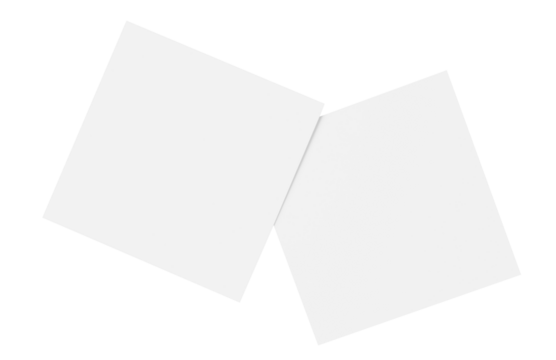 Two paper or plastic pieces (cards, tickets, flyers, invitations, coupons, banknotes, etc.), cut out