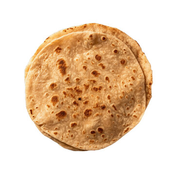 Delicious chapati/roti/paratha/tortillas seen from above, top view, isolated on transparent background