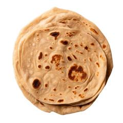 Delicious chapati/roti/paratha/tortillas seen from above, top view, isolated on transparent background