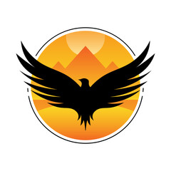 Silhouette bird symbol. Freedom life concept flat logo design. Eagle flying on mountain sign