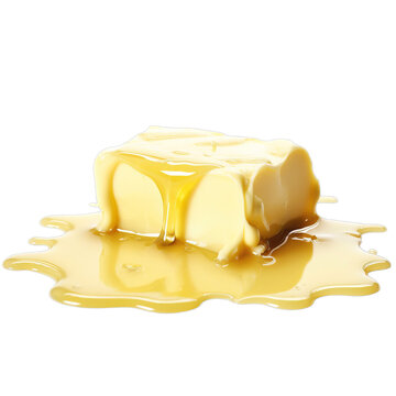 Delicious melting creamy butter isolated on a transparent background