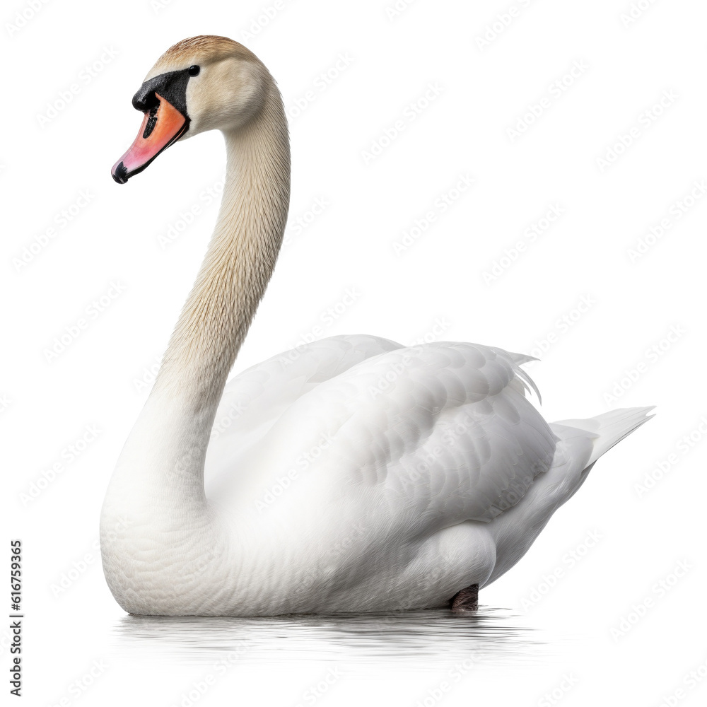 Wall mural swan in water isolated on transparent background - generative ai