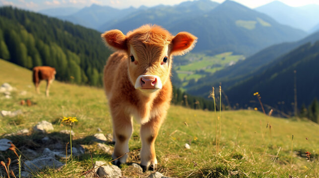 Cuta baby mountain cow.