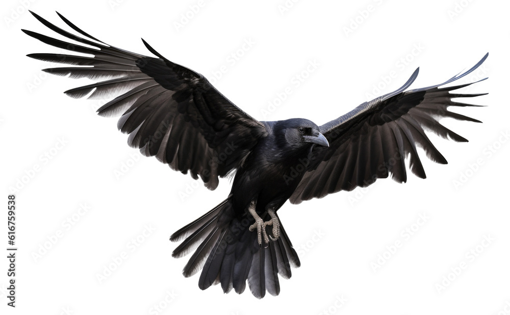 Wall mural raven flying isolated on transparent background - generative ai