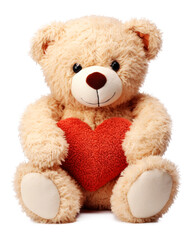 Cute Teddy Bear Holding Heart Stuffed Toy Isolated on Transparent Background - Generative AI
