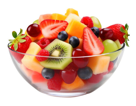 Fruit Salad in Bowl Isolated on Transparent Background - Generative AI
