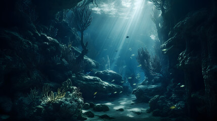 Coral reef in the underwater world. Marine life. Sea creatures. AI generated