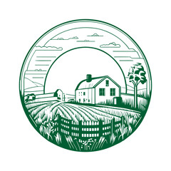 Vector green farm house logo template.