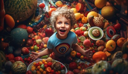 Fototapeta na wymiar Healthy Kid Food with Fruits and Vegetables