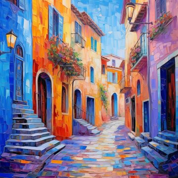 Fototapeta Painting of city walk and futuristic building concepts generative ai