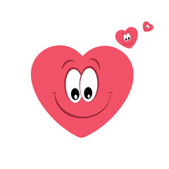 Cheerful cartoon hearts with smiles on a white background.