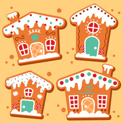Obraz na płótnie Canvas Set of cute gingerbread cookies for christmas Vector