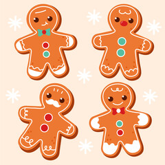 Set of cute gingerbread cookies for christmas Vector