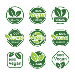 Set vegan icon. Organic food product logo and badges, labels, tags