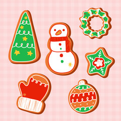 Set of cute cookies in christmas theme vector