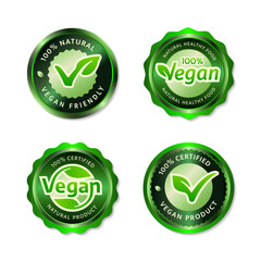 vegan badges and labels green metalic set