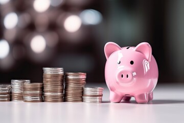 Financial Concepts: Banking, Savings, and Investment with Pink Piggy Bank on Table