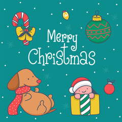 Greeting Chirstmas card cartoon with lettering vector illustration