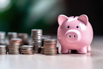 Financial Concepts: Banking, Savings, and Investment with Pink Piggy Bank on Table