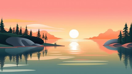 Fototapeta na wymiar The sunset over still water displays beautiful colors. (Illustration, Generative AI)