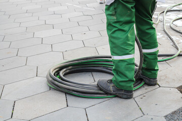 Man works with a hose
