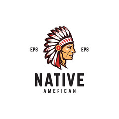 Native American chief head logo symbol icon, vector, red indian warrior face, illustration
