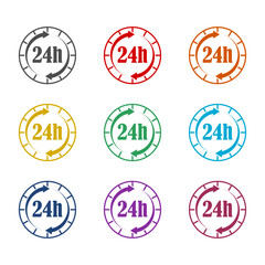 Open 24 hours arrow icon symbol icon isolated on white background. Set icons colorful