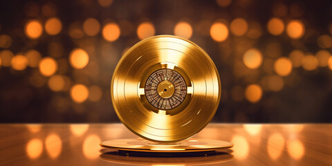 Goldene Schallplatte als Auszeichnung für erfolgreiche Plattenverkäufe eines Musikers, ai generativ