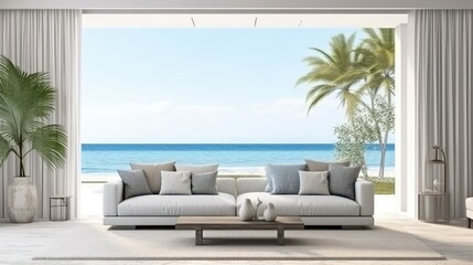 Fototapeta na wymiar Frame mockup in living room interior background Coastal boho style ,3d render , empty template 