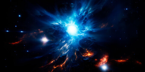 Fototapeta premium young, hot blue star, its powerful solar winds shaping the surrounding cosmic dust and gas